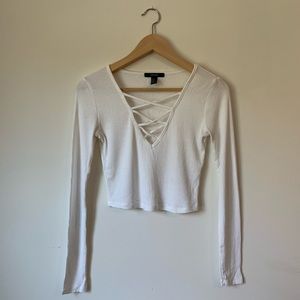 Ribbed Long Sleeve Crop Top with Cross Pattern